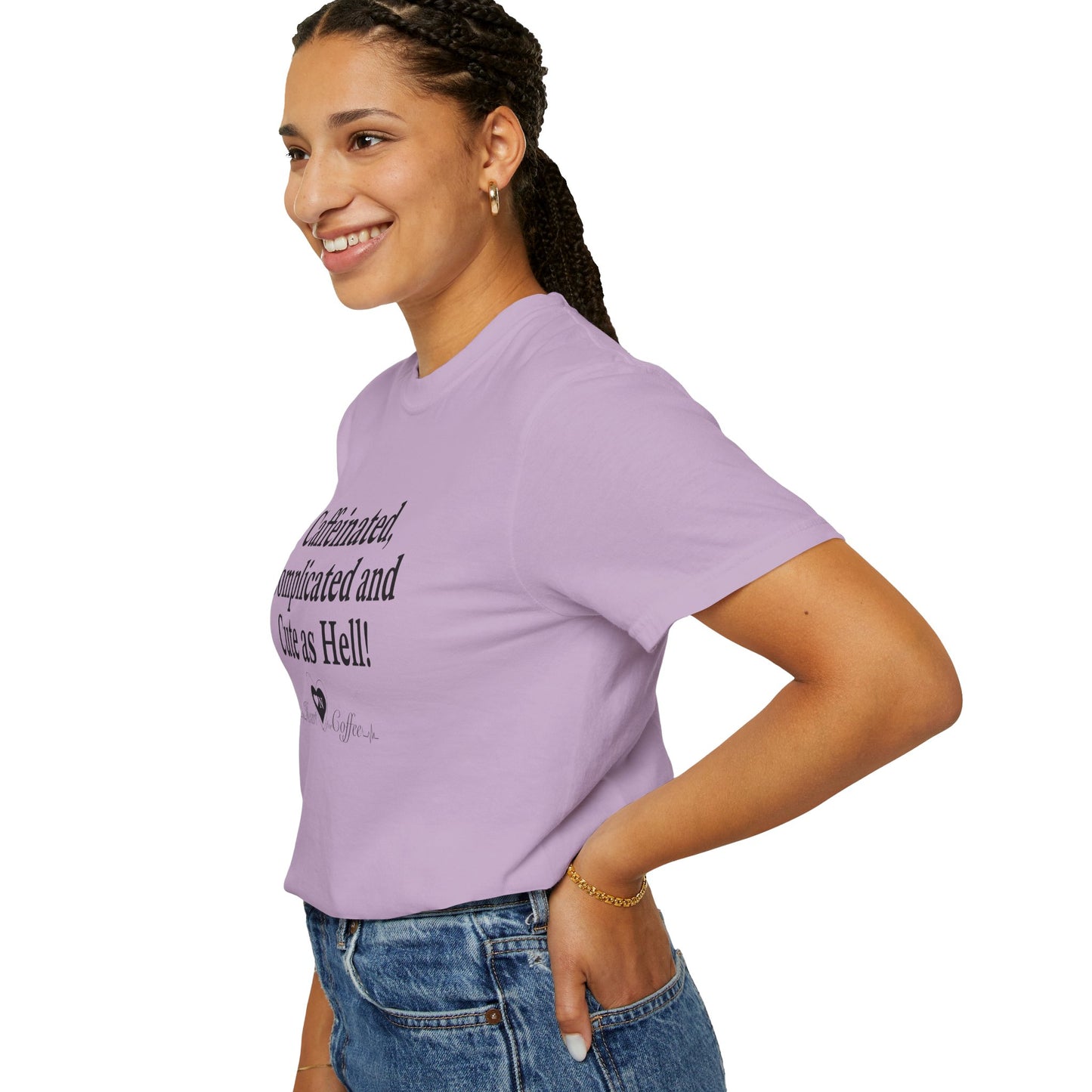 “Caffeinated, Complicated, and Cute as Hell” Tee – Heart On Brand Coffee Collection