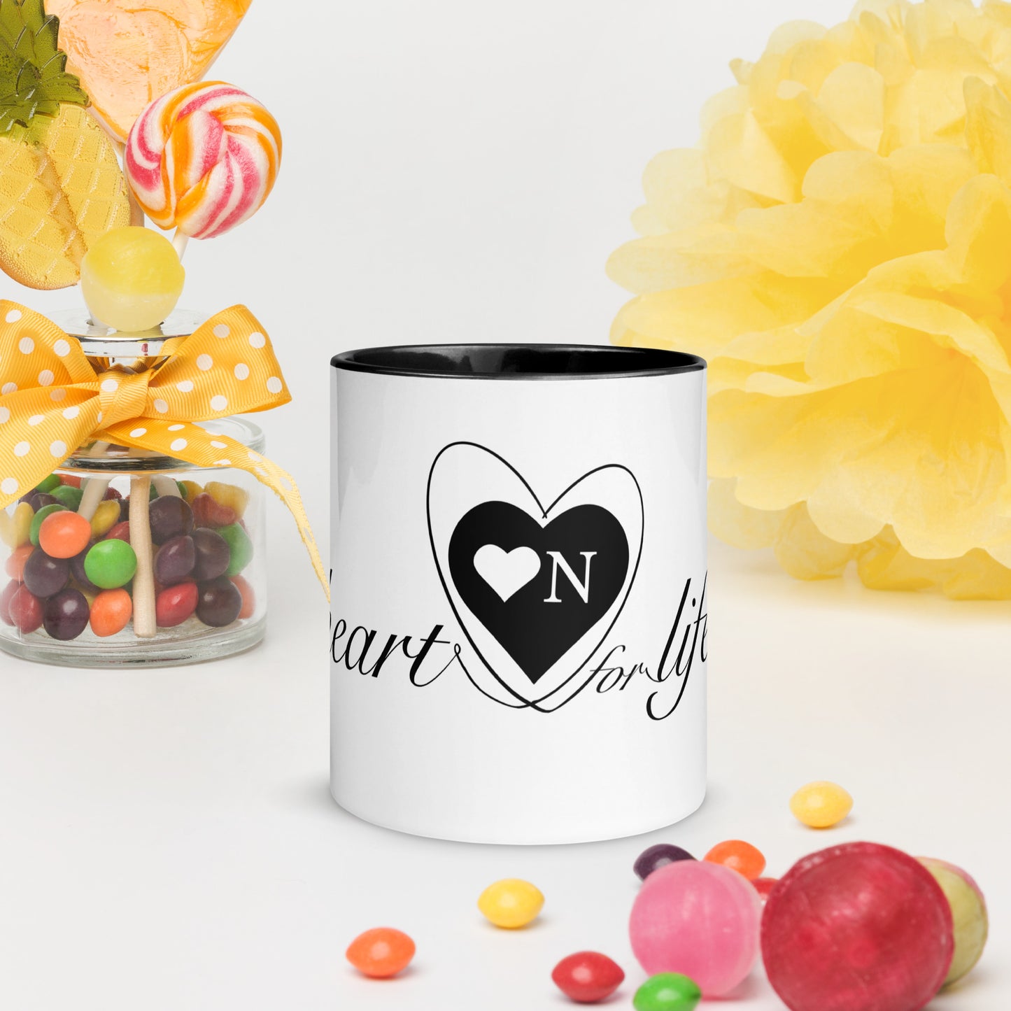 Cute Heart On for Life Mug with Color Inside