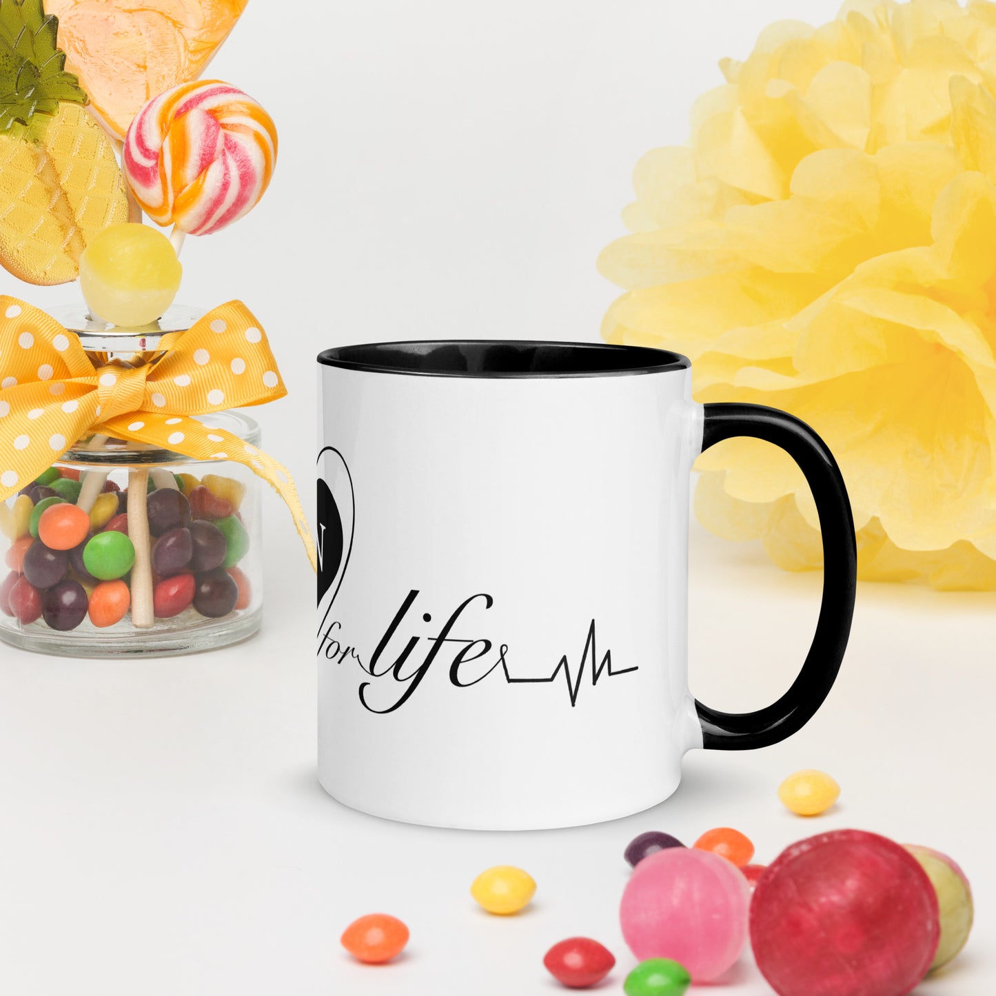 Cute Heart On for Life Mug with Color Inside