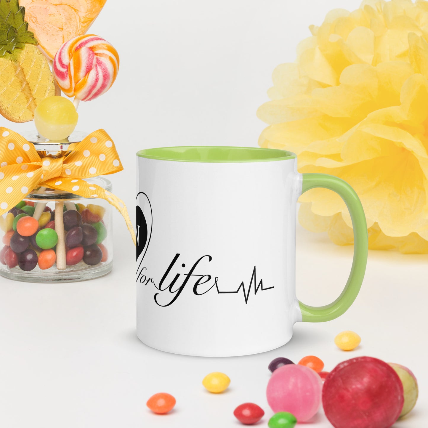 Cute Heart On for Life Mug with Color Inside